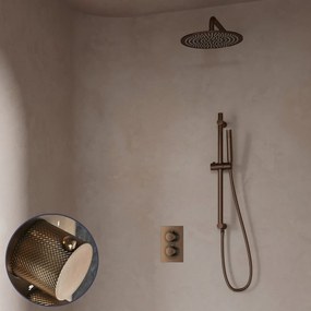 Saniclear Antique Curved inbouw regendouche met 30cm hoofddouche, muurarm en glijstang verouderd messing