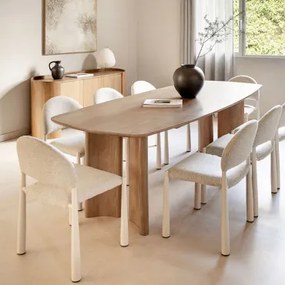 Rechthoekige Eettafelset 200x100 Cm Van Mangohout Sidney En 8 Eetkamerstoelen In Bouclé Nagore Natuurlijk Hout - Sklum