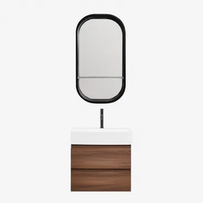 Badkamermeubelset Van Hout En Essenhoutfineer Met Geïntegreerde Wastafel Ona Donker Hout & Ovaal Met Plank Zwart 50x90 Cm Warien & Zwart - Sklum