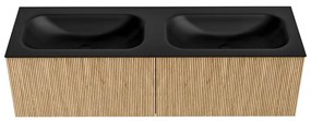 Mondiaz Kurve 150cm badmeubel oak met 2 lades en wastafel big small dubbel zonder kraangat urban