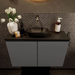 Mondiaz Fowy toiletmeubel 80cm dark grey met zwarte waskom midden zonder kraangat