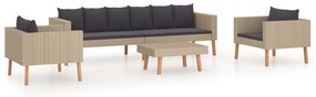 vidaXL 4-delige Loungeset met kussens poly rattan beige