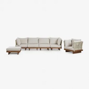 Tuinset Met Modulaire 4-delige Bank Met 2 Hoekfauteuils, Fauteuil En Poef Van Acaciahout Dailin Acacia Bruin - Sklum