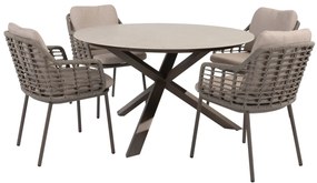 Taste by 4 Seasons Puglia tuinset terre met Prado tafel met keramisch blad Ø 130 cmFweer Tuinset bruin weerbestendig