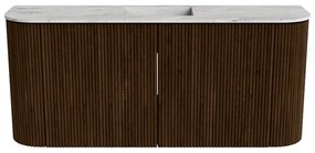 Mondiaz Joya DLux 95cm toiletmeubel ronding links/rechts walnut met wastafel faye midden zonder kraangat glace