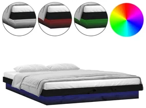 vidaXL Bedframe LED massief hout zwart 120x190 cm 4FT Small Double