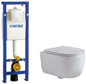 QeramiQ Dely Swirl Toiletset - 36.5x53cm - Wisa XS inbouwreservoir - slim zitting - witte bedieningsplaat - ronde knoppen - glans wit 0704406/sw1000766/SW1026256