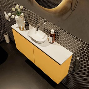 Mondiaz Fowy toiletmeubel 100cm ocher met witte waskom midden zonder kraangat