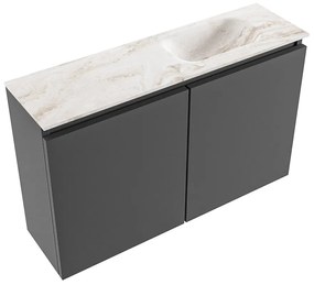 Mondiaz Ture DLux toiletmeubel 80cm dark grey met wastafel frappe rechts met kraangat