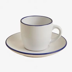 Verpakking Van 2 Ronilena Aardewerk Koffiekopjes Met Schoteltjes, 22 Cl Ken Blauw - Gardenia Wit - Sklum