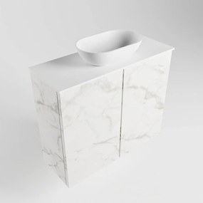 Mondiaz Fowy toiletmeubel 60cm Carrara met witte waskom midden en kraangat