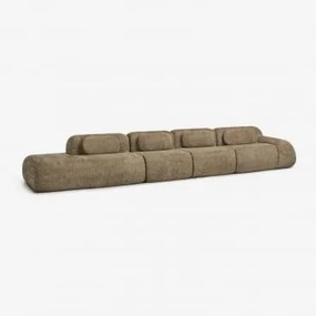 Modulaire Hoekbank Van 4 Delen Met Linker Divan In Vacuüm Verpakte Chenille Merida Chenille Dik Saliegroen - Sklum