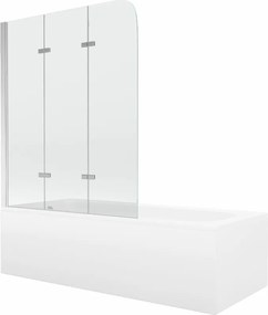 Mexen Vega rechthoekig bad 160 x 70 cm met ombouw en 3-vleugelig scherm 120 cm, transparant, chroom - 550116070X9012030100