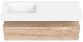 Zaro Alan badmeubel 130cm washed oak 1 lade met vrijhangende wastafel cloud links 1 kraangat talc