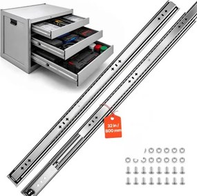 VEVOR 1 paar ladegeleiders, 80 cm uitschuifbaar met een draagvermogen van 120 kg, zijdelings gemonteerde ladegeleiders voor kasten, volledig uitschuifbaar, 3-delig, koolstofstaal, kogellagers, inclusief moeren en bouten.
