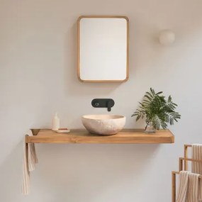 Conjunto Van Meubel 130x45 Cm Hangend In Teakhout Neill Teakhout & Onregelmatige In Beige Cement ↔︎40 Cm Fedro & Matzwart Inbouwmodel Met Afvoerkraan