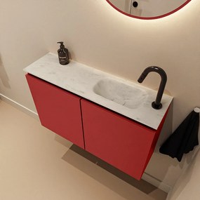 Mondiaz Ture DLux toiletmeubel 80cm fire met wastafel opalo rechts met kraangat