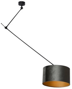 Hanglamp zwart met velours kap groen 35cm - Blitz