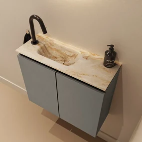 Mondiaz Ture DLux toiletmeubel 60cm smoke met wastafel frappe links met kraangat