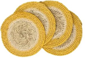Onderzetters naturel, zeegras, geel, set van 4, Ø11 cm