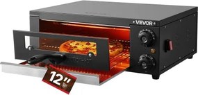 VEVOR elektrische pizzaoven, 30 cm tafelmodel pizzaoven 25-300 °C, 1450 W, pizzaoven met tijd- en temperatuurregeling &amp; twee verwarmingselementen, grillrooster, voor keuken en horeca