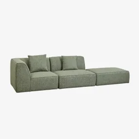 Cardea 2-delige Modulaire Hoekbank Met Gestoffeerde Poef Bouclé Groen – Salie - Sklum
