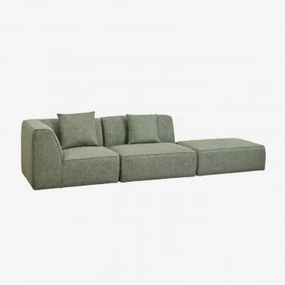 Cardea 2-delige Modulaire Hoekbank Met Gestoffeerde Poef Bouclé Saliegroen - Sklum