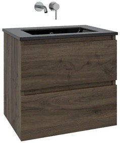 Adema Chaci Badkamermeubelset - 80x46x55cm - 1 keramische wasbak zwart - zonder kraangat - 2 lades - noten (hout) SW1212764/SW773931