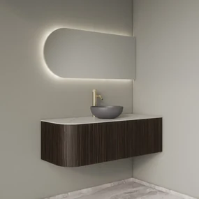 Gliss Design Alluro badmeubel ribbelfront met ronding links 120cm ebony en wit marmer toppaneel