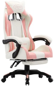 vidaXL Racestoel met voetensteun kunstleer roze en wit