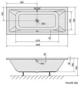 Polysan Krysta ligbad 180x70x39cm wit