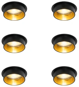 Set van 6 Moderne inbouwspot zwart met gouden binnenkant - Insta GU10 Binnenverlichting Lamp