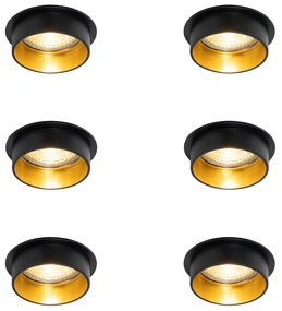 Set van 6 Moderne inbouwspot zwart met gouden binnenkant - Insta