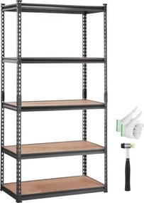 VEVOR opbergrek, 5-laags verstelbaar, draagvermogen 2000 lbs, robuuste garageplanken, metalen organizer, zwart, 36" L x 18" B x 72" H voor keuken, voorraadkast, kelder, badkamer, wasruimte