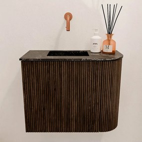 Mondiaz Joya DLux 50cm toiletmeubel ronding rechts walnut met wastafel faye links zonder kraangat lava