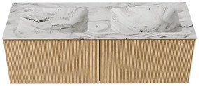 Mondiaz Kurve-dlux 130cm badmeubel oak met 2 lades en wastafel leaf dubbel zonder kraangat glace