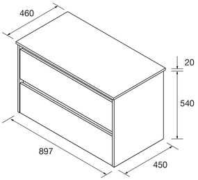 Muebles Project badmeubel 90cm met 2 lades en toppaneel zwart mat