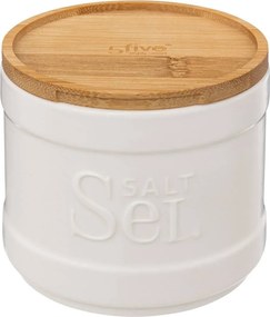5Five Natureo Voorraadpot Zout - Wit - Ø10,7 x 10 cm - Bamboe deksel