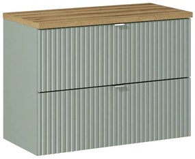 Comad Reed Green badmeubel ribbelfront 80cm met 2 lades en eiken toppaneel