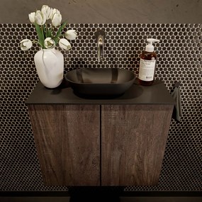 Mondiaz Fowy toiletmeubel 60cm dark brown met zwarte waskom midden zonder kraangat