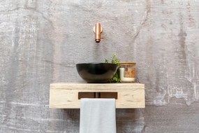 Saniclear Seba fonteinset met eiken plank, zwarte waskom en koperen kraan voor in het toilet