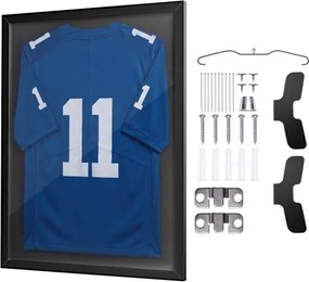 VEVOR Jersey Frame 60 x 80 cm, Houten fotolijst voor sportshirts met PC-plaat en 98% UV-bescherming, Objectlijst met ophanghaak, Vitrine voor honkbal-, basketbal-, American football- en hockeyshirts, Zwart