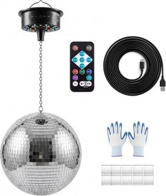 VEVOR Discobal met spiegelende lichteffecten, 300 mm, met motor, afstandsbediening en LED-verlichting, voor feesten, huisdecoratie, podia, DJ's en dansclubs. RGB-verlichting plus 3 gemengde kleuren. 0/3/6/9/12/15 toeren per minuut. Werkt op USB-aansluitin