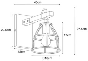 Smart wandlamp met dimmer antraciet met hout verstelbaar incl. Wifi A60 - Arthur Industriele / Industrie / Industrial E27 Binnenverlichting Lamp