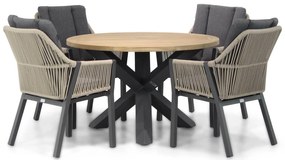 Tuinset Ronde Tuintafel 4 personen 120 cm Rope Taupe  Lifestyle Garden Furniture Verona/Rockville