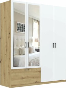 Kledingkast Bristol 213, Wit, Artisan eiken, 210x180x54cm, 145.3 kg, Kledingkast deuren: Met scharnieren, Aantal planken: 4, Aantal planken: 4