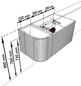 Mondiaz Kurve 85cm badmeubel ronding links dusk met 1 lade en deur en wastafel cloud rechts zonder kraangat
