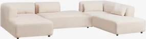 4-delige Modulaire Linker Chaise Longue Bank Met Dubbele Divan Fogler Teddystof Crème Beige - Sklum