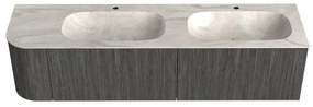 Mondiaz Kurve-dlux 175cm badmeubel ronding links shadow met 2 lades en 1 deur en wastafel stor small dubbel/rechts 2 kraangaten ostra