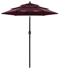 vidaXL Parasol 3-laags met aluminium paal 2 m bordeauxrood